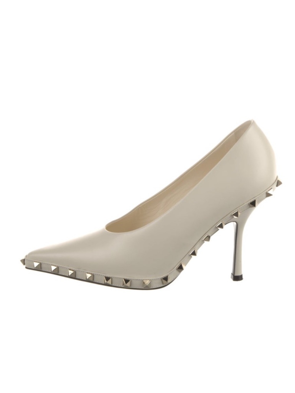Valentino Cream Leather Pointed-Toe Studded Pumps